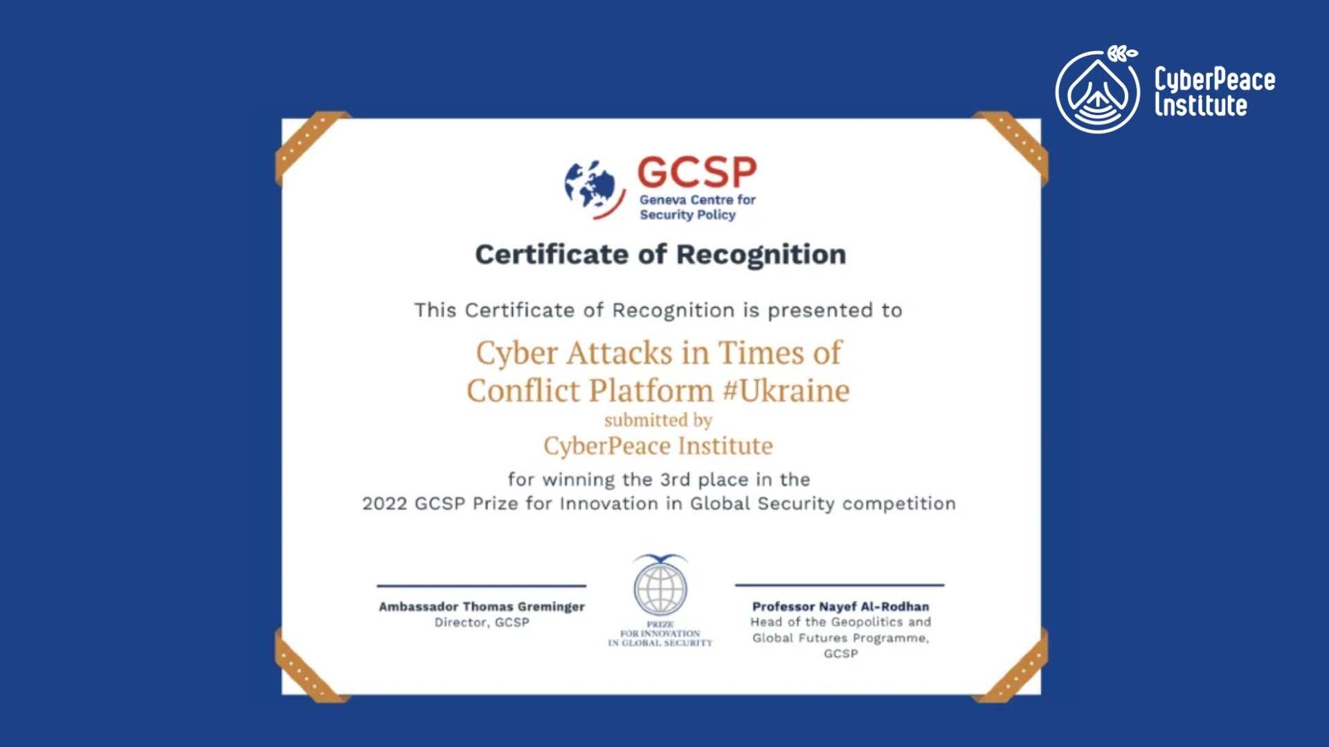 Prize for Innovation in Global Security (GCSP)